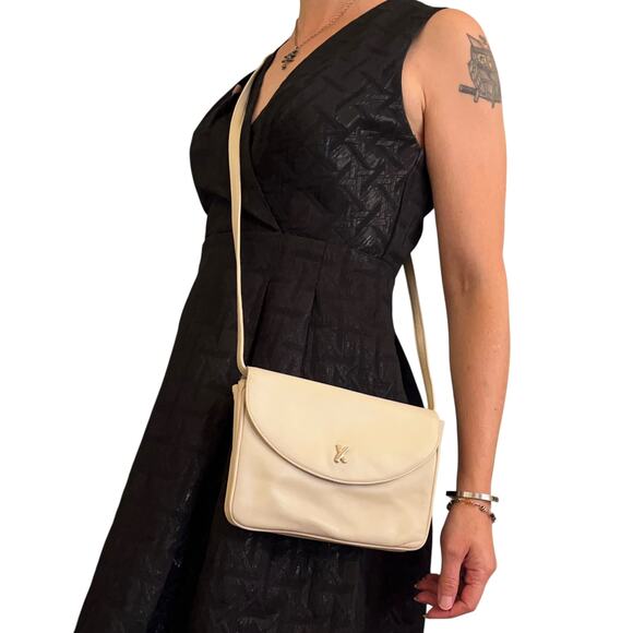 Paloma Picasso Vintage Bone White Leather Convertible Clutch Crossbody Bag - Picture 2 of 10
